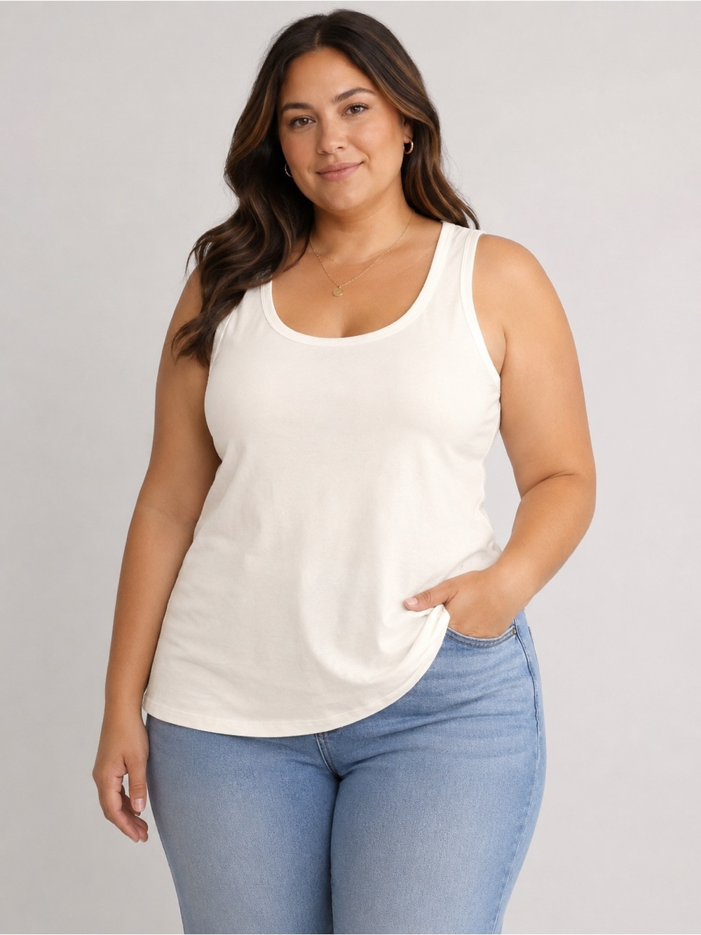 Everyday Scoop Neck Tank Top in off white